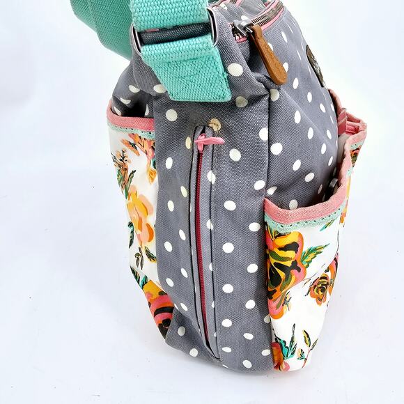 Matilda Jane Over The Moon Messenger Floral Diaper Bag & Pad Gray Teal - Picture 3 of 16